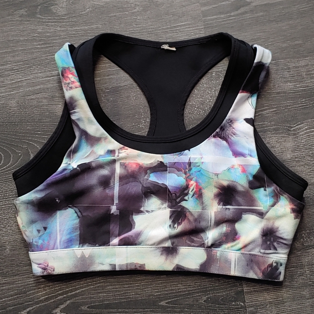 Fabletics multicolored abstract floral print sports bra